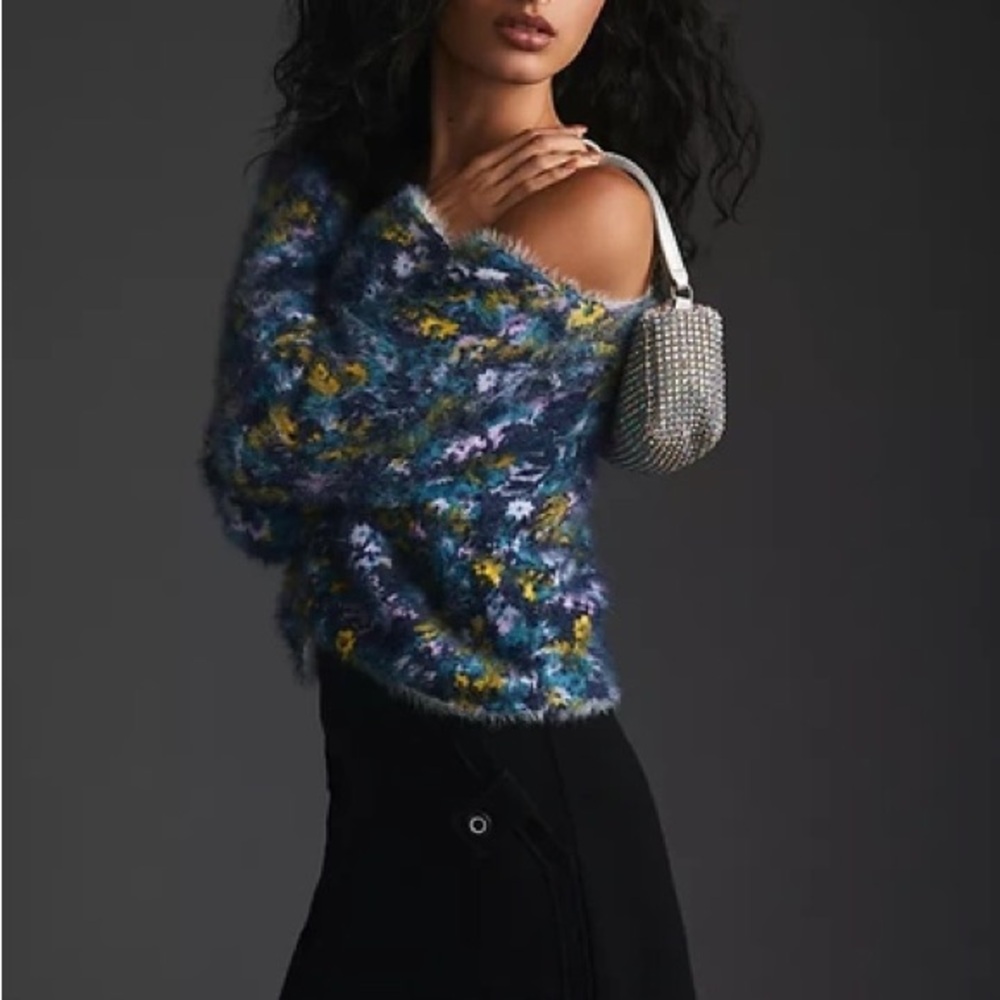 Pilcro Off-the-Shoulder Blue and Yellow Sweater